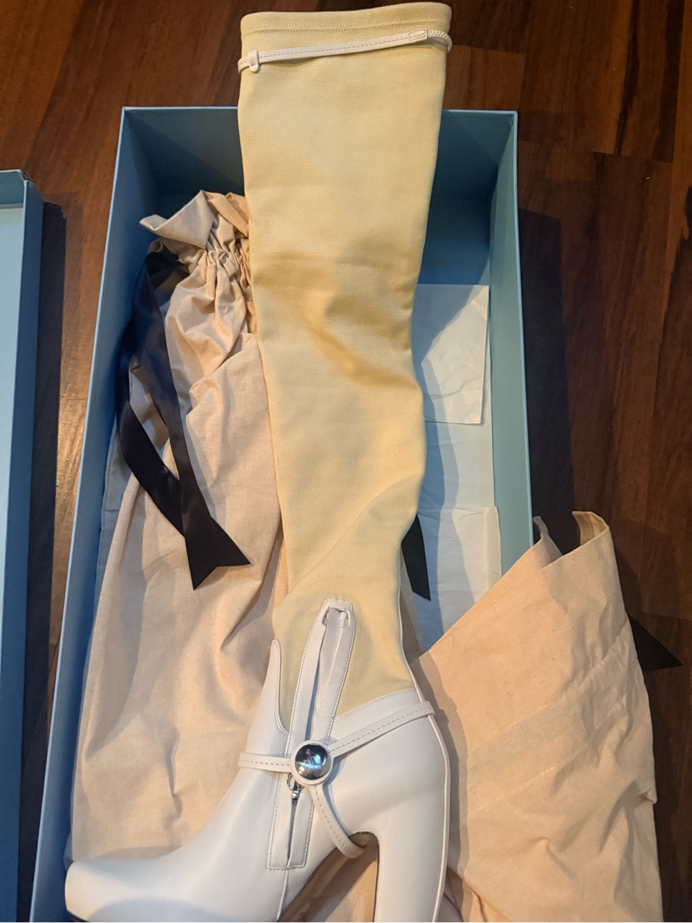 Lanvin Cream and White Over-the-Knee Sock Heel Boots